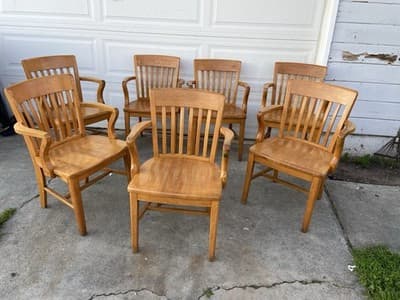 Antique Jasper Furniture Seating Bankers Golden Oak Chair Set Of 7 - Thumbnail 18