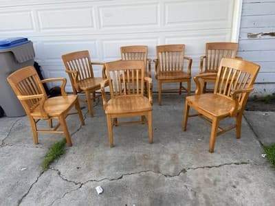 Antique Jasper Furniture Seating Bankers Golden Oak Chair Set Of 7 - Thumbnail 15