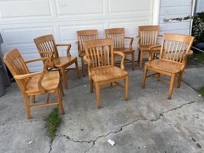 Antique Jasper Furniture Seating Bankers Golden Oak Chair Set Of 7 - Thumbnail 9