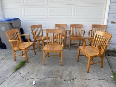 Antique Jasper Furniture Seating Bankers Golden Oak Chair Set Of 7 - Thumbnail 16