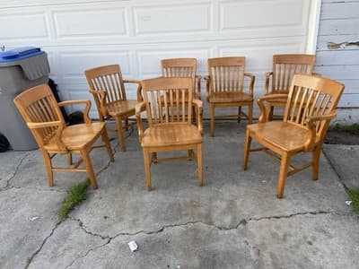 Antique Jasper Furniture Seating Bankers Golden Oak Chair Set Of 7 - Thumbnail 14