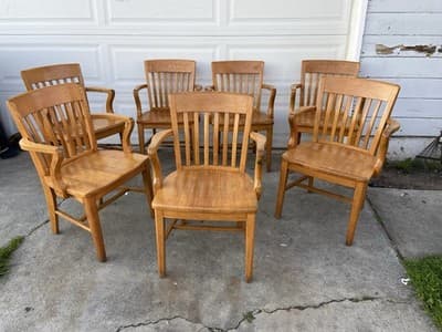 Antique Jasper Furniture Seating Bankers Golden Oak Chair Set Of 7 - Thumbnail 17