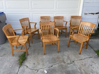 Antique Jasper Furniture Seating Bankers Golden Oak Chair Set Of 7 - Thumbnail 23