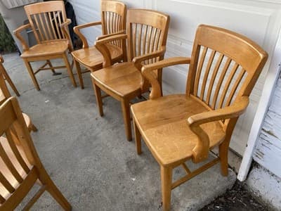 Antique Jasper Furniture Seating Bankers Golden Oak Chair Set Of 7 - Thumbnail 24