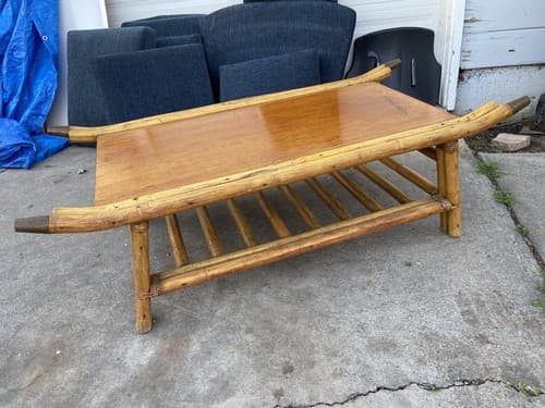 Vintage Mid Century Modern Rattan Bamboo Coffee Table - Thumbnail 2