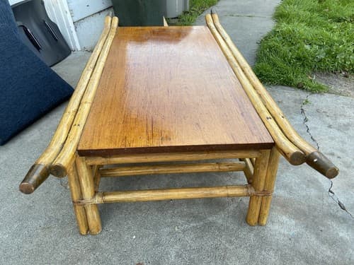 Vintage Mid Century Modern Rattan Bamboo Coffee Table - Thumbnail 4