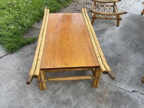 Vintage Mid Century Modern Rattan Bamboo Coffee Table - Thumbnail 13