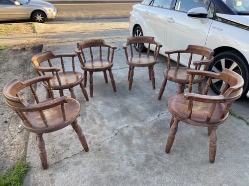 Antique Butcher Block Tavern Dining Chairs Set Of 6 Needs Refinishing - Thumbnail 3