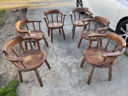 Antique Butcher Block Tavern Dining Chairs Set Of 6 Needs Refinishing - Thumbnail 4