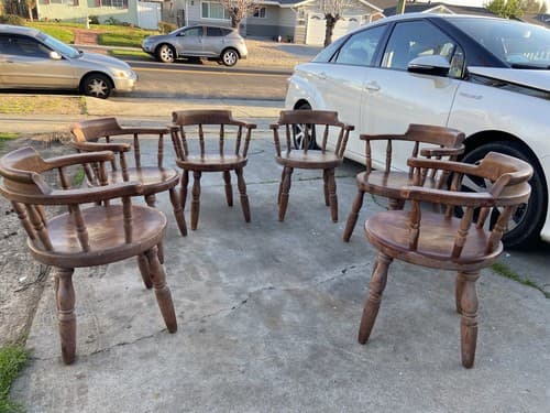 Antique Butcher Block Tavern Dining Chairs Set Of 6 Needs Refinishing - Image 1