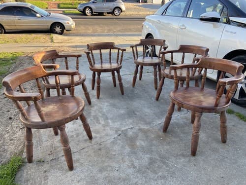 Antique Butcher Block Tavern Dining Chairs Set Of 6 Needs Refinishing - Thumbnail 11