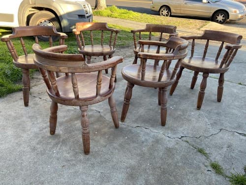 Antique Butcher Block Tavern Dining Chairs Set Of 6 Needs Refinishing - Thumbnail 6