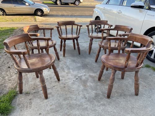 Antique Butcher Block Tavern Dining Chairs Set Of 6 Needs Refinishing - Thumbnail 7