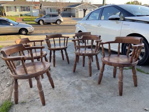Antique Butcher Block Tavern Dining Chairs Set Of 6 Needs Refinishing - Thumbnail 13