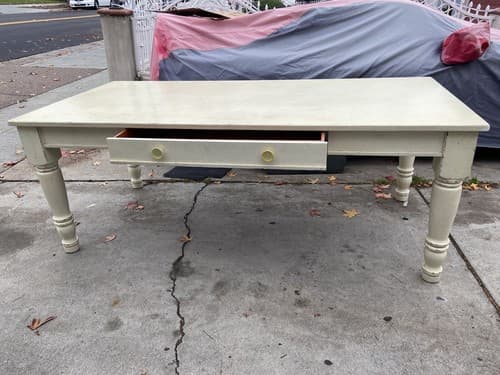 Vintage Pottery Barn Antique Farmhouse Wooden Table White Rustic Finish Style - Thumbnail 10