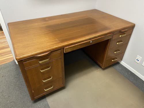 Leopold Vintage Mid Century Modern Walnut Tanker Desk - Image 1