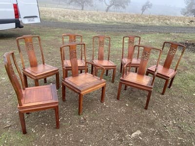 Antique Carved Chinese Rosewood Arm Chair Set Of 8 Needs Restoration - Image 1