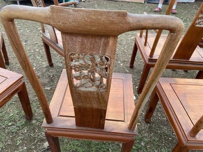 Antique Carved Chinese Rosewood Arm Chair Set Of 8 Needs Restoration - Thumbnail 4