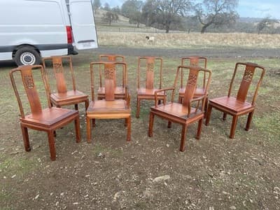 Antique Carved Chinese Rosewood Arm Chair Set Of 8 Needs Restoration - Thumbnail 9