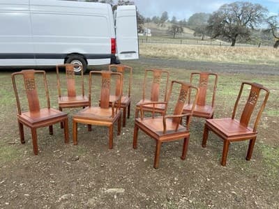 Antique Carved Chinese Rosewood Arm Chair Set Of 8 Needs Restoration - Thumbnail 10