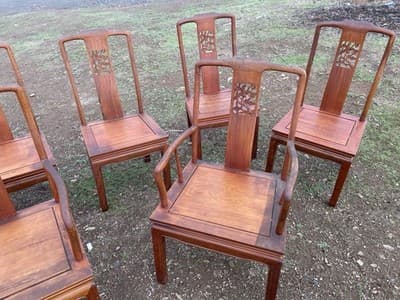 Antique Carved Chinese Rosewood Arm Chair Set Of 8 Needs Restoration - Thumbnail 3