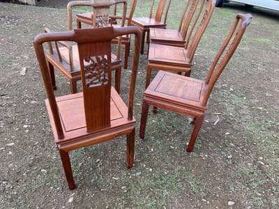 Antique Carved Chinese Rosewood Arm Chair Set Of 8 Needs Restoration - Thumbnail 13