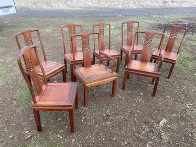 Antique Carved Chinese Rosewood Arm Chair Set Of 8 Needs Restoration - Thumbnail 15