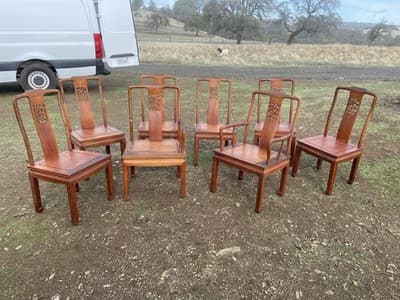 Antique Carved Chinese Rosewood Arm Chair Set Of 8 Needs Restoration - Thumbnail 12