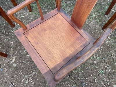 Antique Carved Chinese Rosewood Arm Chair Set Of 8 Needs Restoration - Thumbnail 6