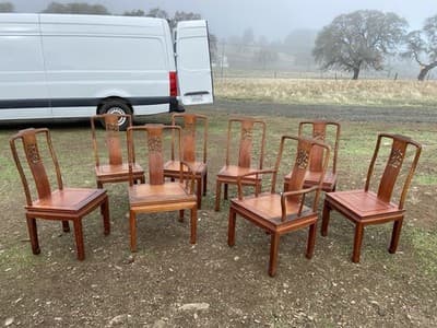 Antique Carved Chinese Rosewood Arm Chair Set Of 8 Needs Restoration - Thumbnail 17