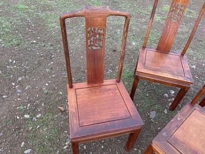 Antique Carved Chinese Rosewood Arm Chair Set Of 8 Needs Restoration - Thumbnail 7
