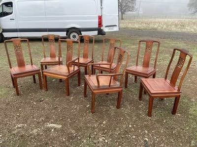 Antique Carved Chinese Rosewood Arm Chair Set Of 8 Needs Restoration - Thumbnail 16