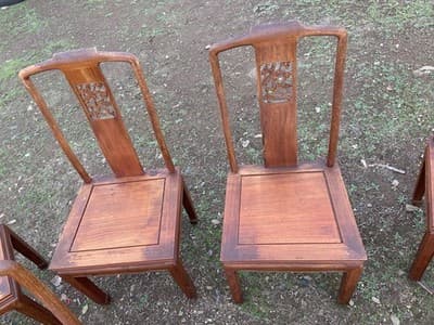 Antique Carved Chinese Rosewood Arm Chair Set Of 8 Needs Restoration - Thumbnail 19