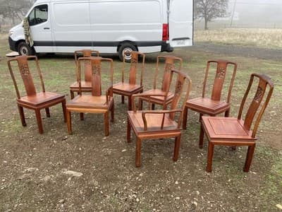 Antique Carved Chinese Rosewood Arm Chair Set Of 8 Needs Restoration - Thumbnail 18