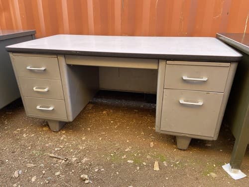 1960s MCM ALLSTEEL Tanker Desk Industrial Steel Vintage 6 Drawers Grayish Silver - Image 1