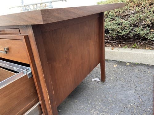 Vintage Alma Mid Century Modern Walnut Executive Desk And Leather Accents - Thumbnail 7