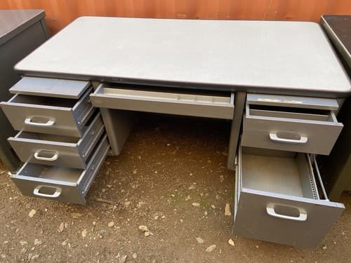 1960s MCM ALLSTEEL Tanker Desk Industrial Steel Vintage 6 Drawers Grayish Silver - Thumbnail 8