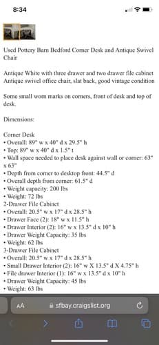 pottery barn Bedford Desk - Thumbnail 3