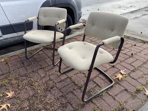 Set Of Modern Chrome Cantilever Chairs Tubular Mid Century Steelcase Furniture - Thumbnail 2