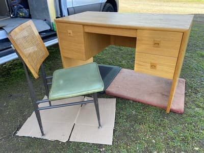 Vintage Mid  Century Modern Oak Veneer Desk  And Paul mccobb Cane Chair Style - Image 1