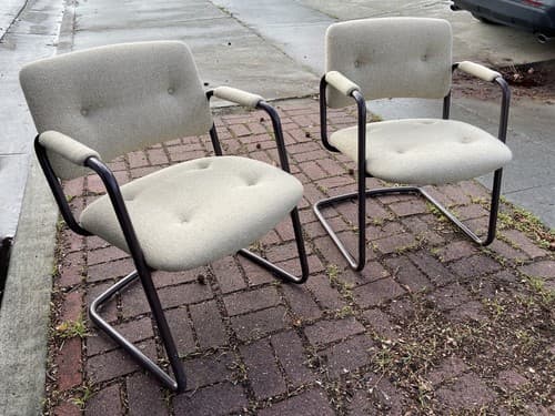 Set Of Modern Chrome Cantilever Chairs Tubular Mid Century Steelcase Furniture - Image 1