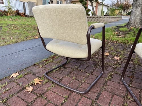 Set Of Modern Chrome Cantilever Chairs Tubular Mid Century Steelcase Furniture - Thumbnail 7