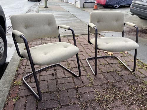 Set Of Modern Chrome Cantilever Chairs Tubular Mid Century Steelcase Furniture - Thumbnail 12