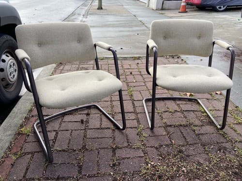 Set Of Modern Chrome Cantilever Chairs Tubular Mid Century Steelcase Furniture - Thumbnail 13