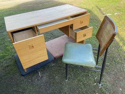 Vintage Mid  Century Modern Oak Veneer Desk  And Paul mccobb Cane Chair Style - Thumbnail 3