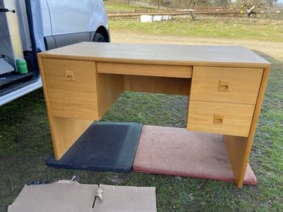 Vintage Mid  Century Modern Oak Veneer Desk  And Paul mccobb Cane Chair Style - Thumbnail 6