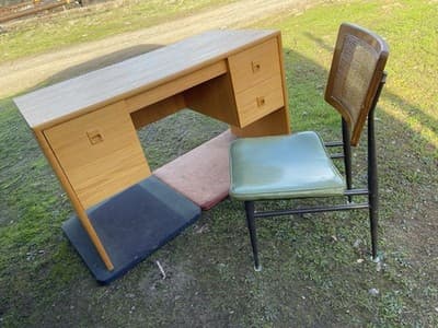 Vintage Mid  Century Modern Oak Veneer Desk  And Paul mccobb Cane Chair Style - Thumbnail 2