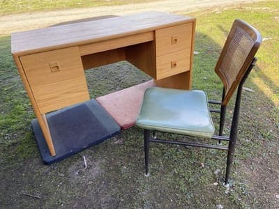 Vintage Mid  Century Modern Oak Veneer Desk  And Paul mccobb Cane Chair Style - Thumbnail 5