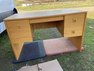 Vintage Mid  Century Modern Oak Veneer Desk  And Paul mccobb Cane Chair Style - Thumbnail 9