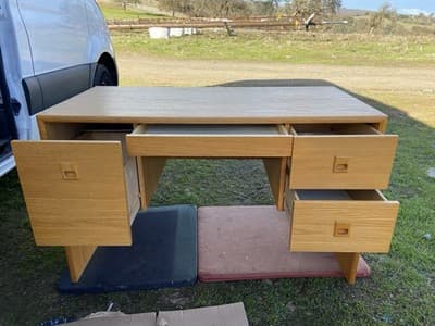 Vintage Mid  Century Modern Oak Veneer Desk  And Paul mccobb Cane Chair Style - Thumbnail 19